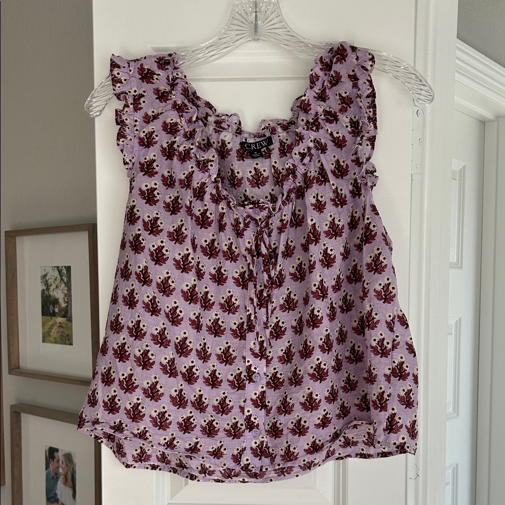 J. Crew Lavender and Burgundy Floral Blouse
